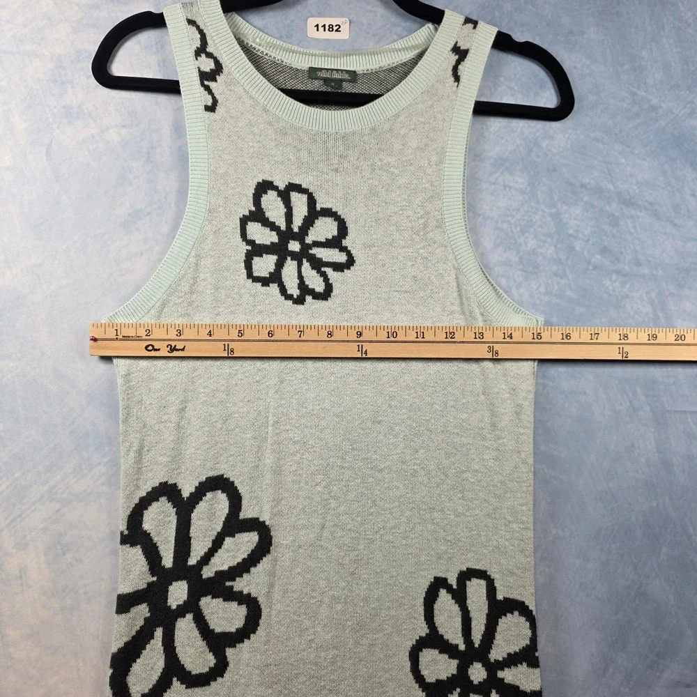 Wild Fable Mint Green Black Floral Daisy Knit Sleeveless Midi Dress Womens Mediu - Picture 5 of 8